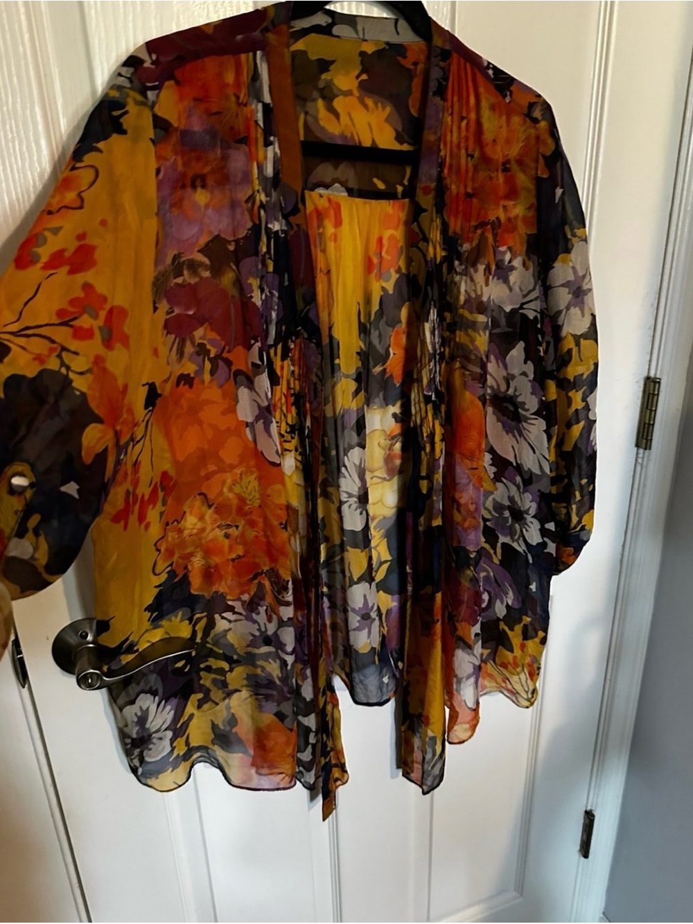 Women’s Sheer Floral Chiffon Kimono Cardigan Open Front Fall Colors